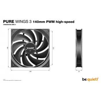 be quiet Pure Wings 3 140mm PWM didelio greičio kompiuterio korpuso ventiliatorius 14 cm Juodas 1 vnt.