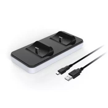 Įkrovimo stotelė SUBSONIC SA5608, skirta PlayStation 5 valdikliams, su dviem greito įkrovimo lizdais ir LED indikatoriais