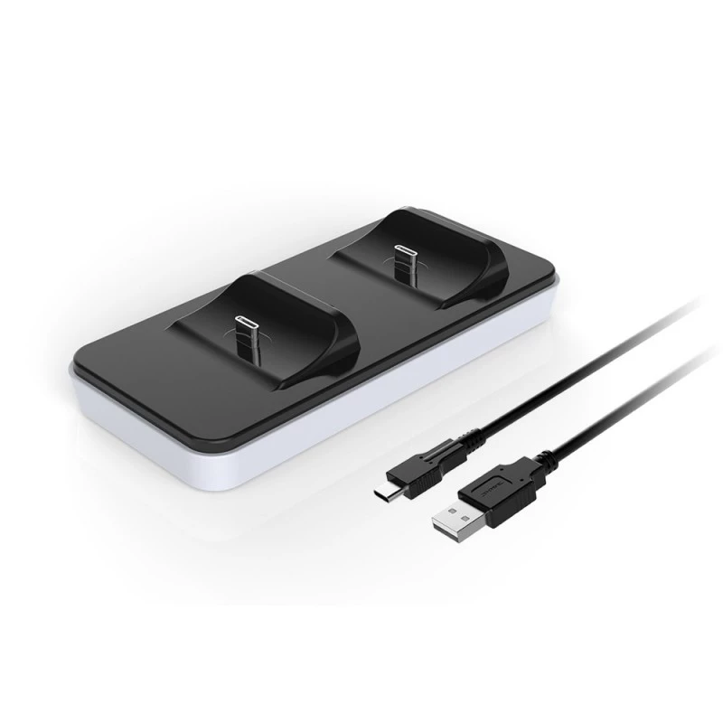 Įkrovimo stotelė SUBSONIC SA5608, skirta PlayStation 5 valdikliams, su dviem greito įkrovimo lizdais ir LED indikatoriais