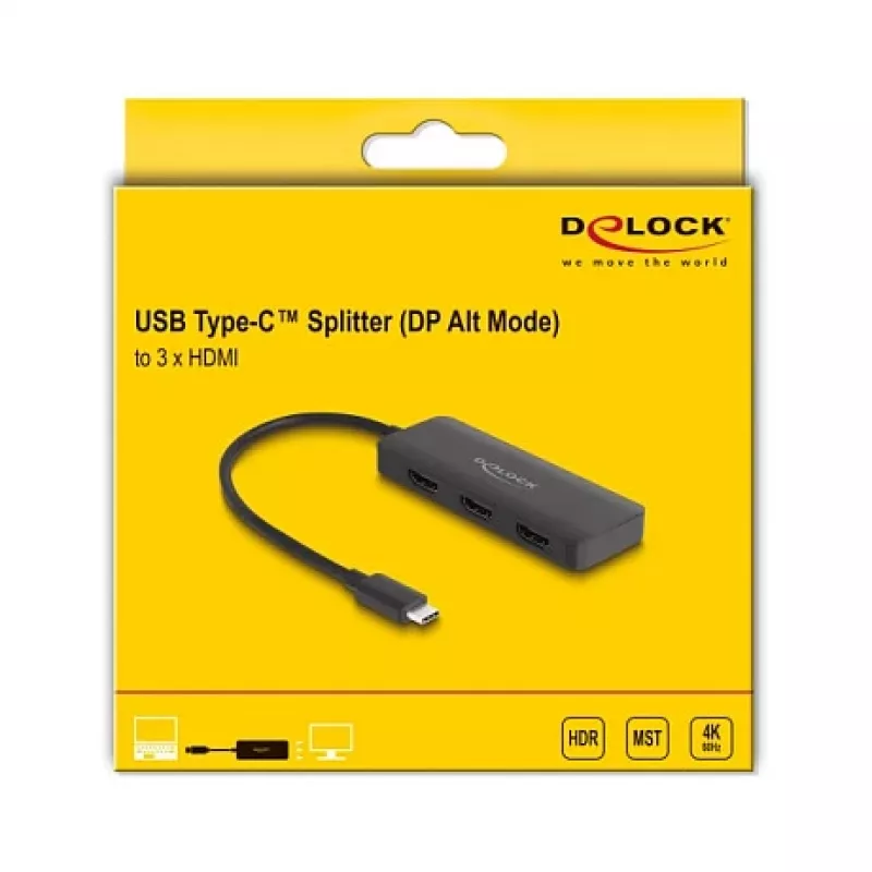 DeLOCK USB-C skirstytuvas DP Alt Mode į 3 x HDMI MST 4K 60 Hz