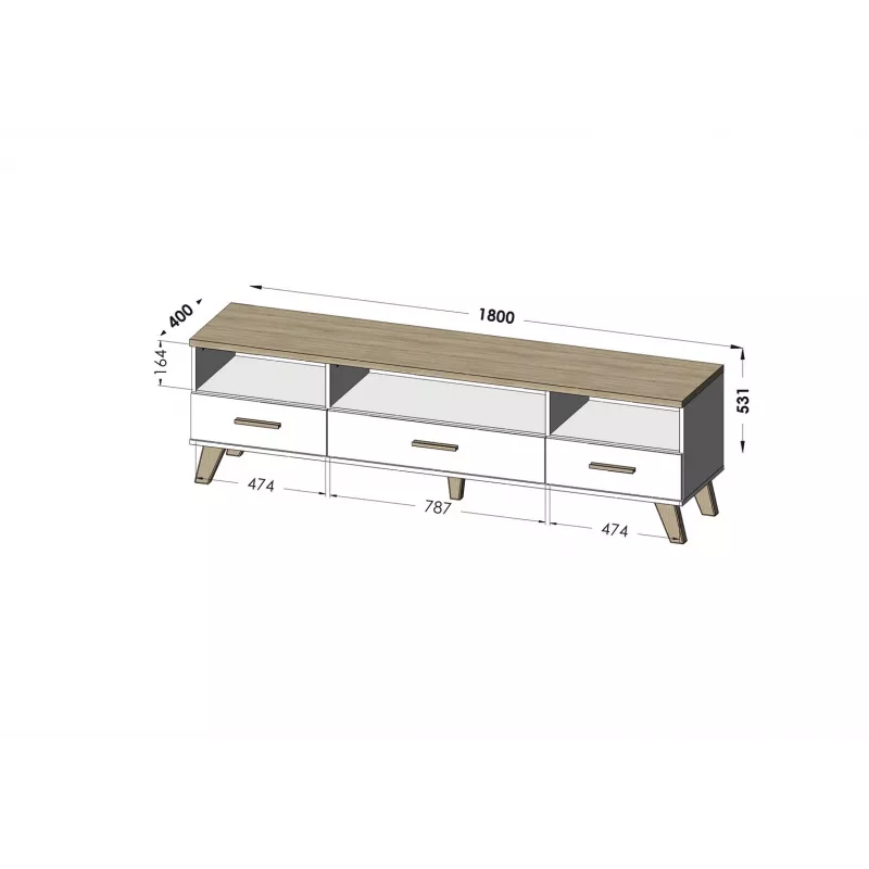Cama RTV stand LOTTA 180cm Balta + sonoma oak