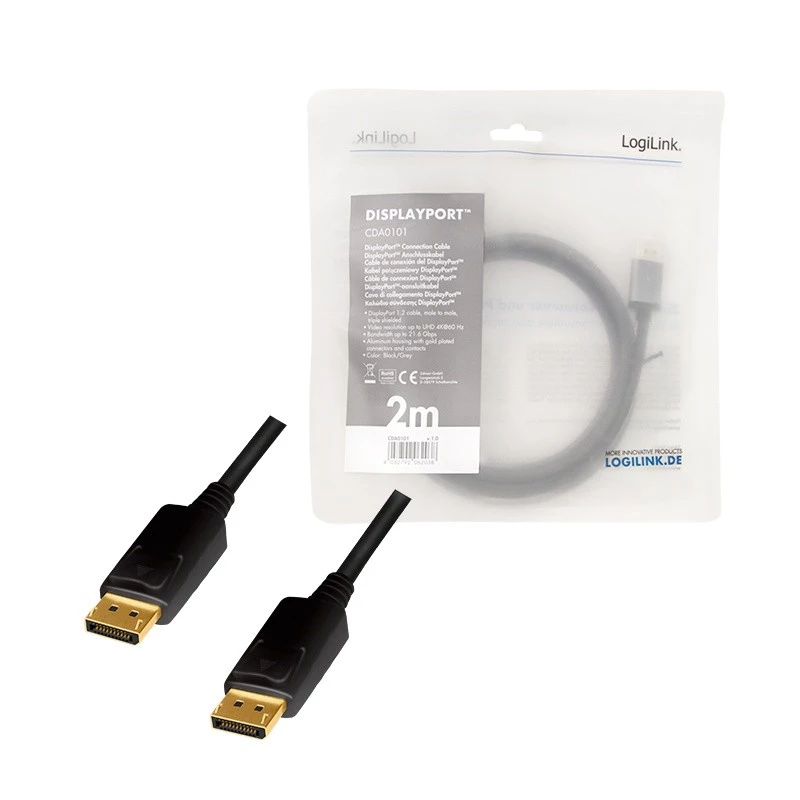 DisplayPort kabelis LogiLink CDA0101 2 m juodas pilkas