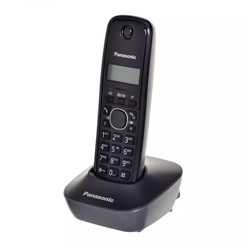 DECT telefonas Panasonic KX-TG1611, juodas, 1,9 GHz, 1,25 colio ekranas, iki 15 h pokalbių, 50 kontaktų telefonų knyga