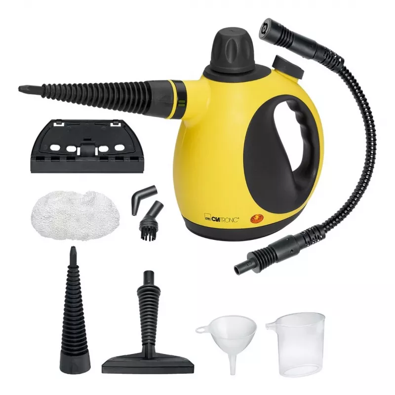 Nešiojamasis garų valytuvas CLATRONIC DR 3653 — 0,25 L vandens bakelis, 1050 W, 3,5 bar, 5 m laidas, geltonas
