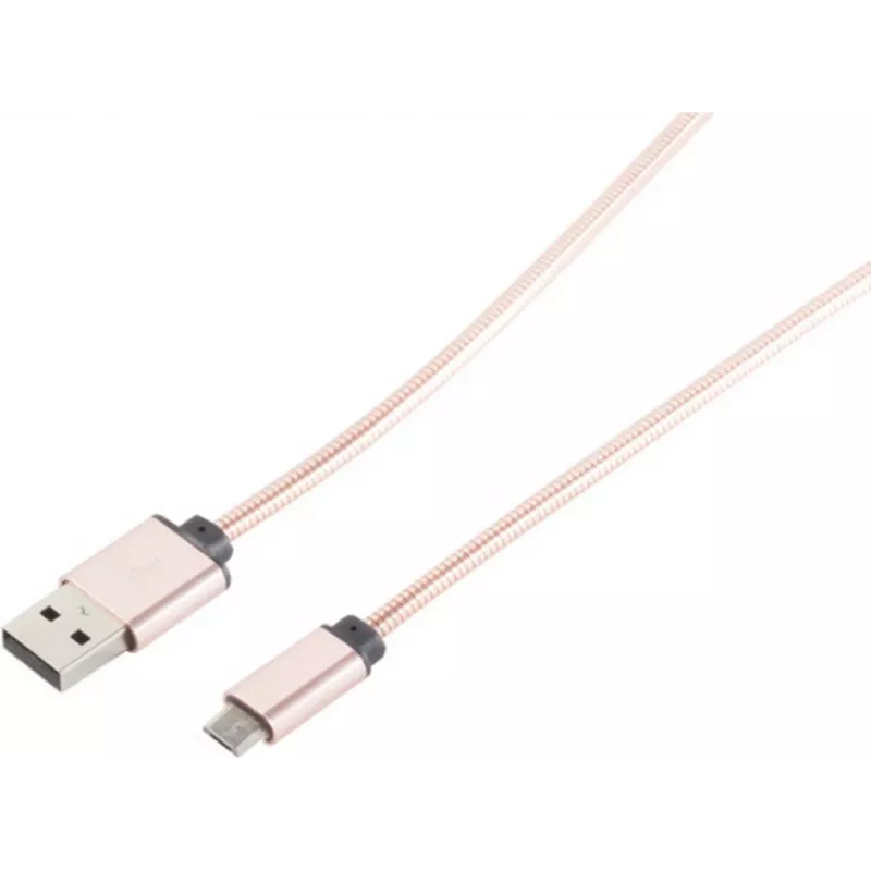 USB laidas S/CONN 14-11002 1 m USB A - Micro-USB B rožinis auksas