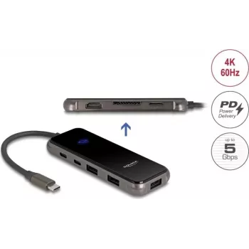 Doko stotelė DELOCK USB Type-C 4K HDMI šakotuvas SD/microSD lizdas PD 3.0 85W (92001)