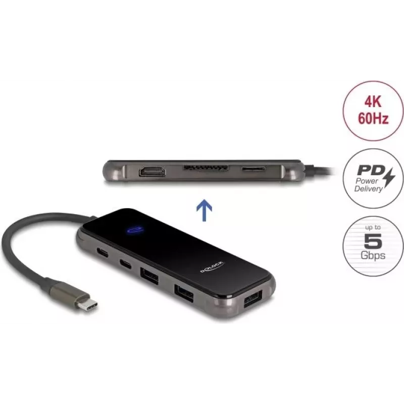 Doko stotelė DELOCK USB Type-C 4K HDMI šakotuvas SD/microSD lizdas PD 3.0 85W (92001)