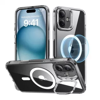 Telefono dėklas ESR Classic Hybrid, skirtas iPhone 16 Plus — skaidrus su integruotu stovu