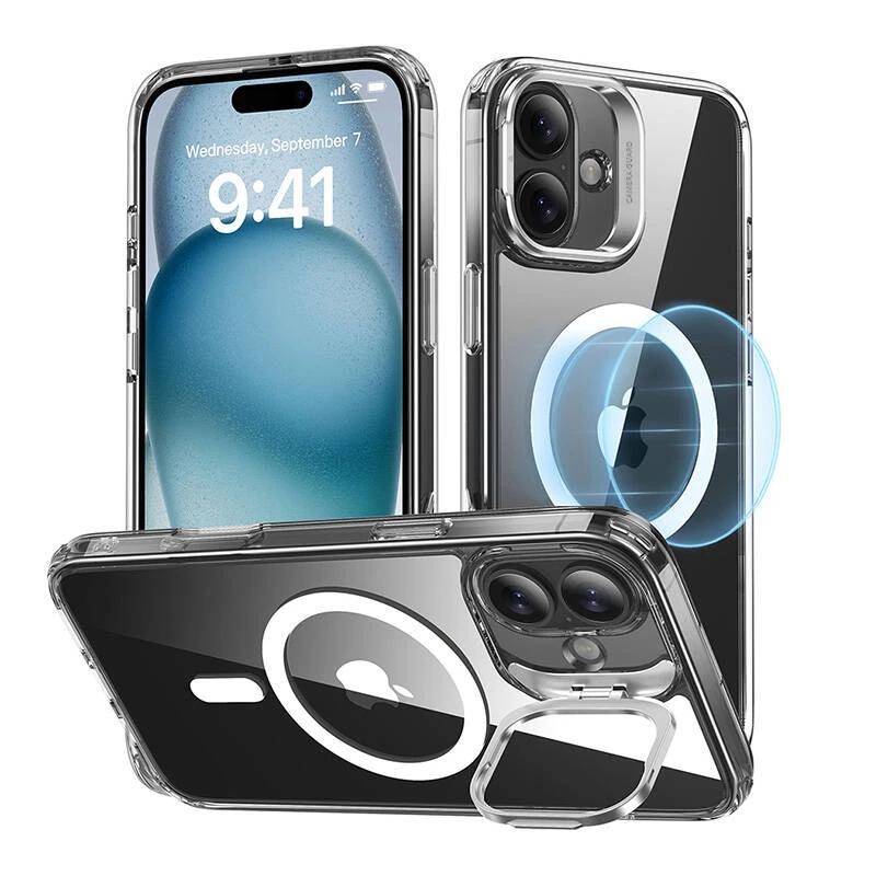 Telefono dėklas ESR Classic Hybrid, skirtas iPhone 16 Plus — skaidrus su integruotu stovu