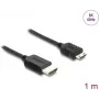 HDMI laidas DELOCK 81687 — 1 m, HDMI Type A (kištukas) į HDMI Type C (Mini, kištukas), 48 Gbit/s, iki 7680×4320, paauksuoti kontaktai, juodas