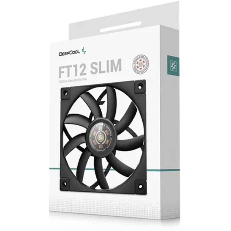 120 mm PWM plonas korpuso ventiliatorius DeepCool FT12 plonas — juodas, žemo profilio konstrukcija, PWM valdymas