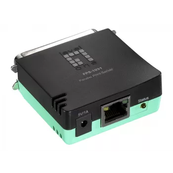 LevelOne Lygiagretaus spausdinimo serveris, juoda, žalia, Veikla, Ryšys, Maitinimas, Būsena, Taivanas, Ethernet LAN, IEEE 802.3, IEEE 802.3u, 10,100 Mbit/s