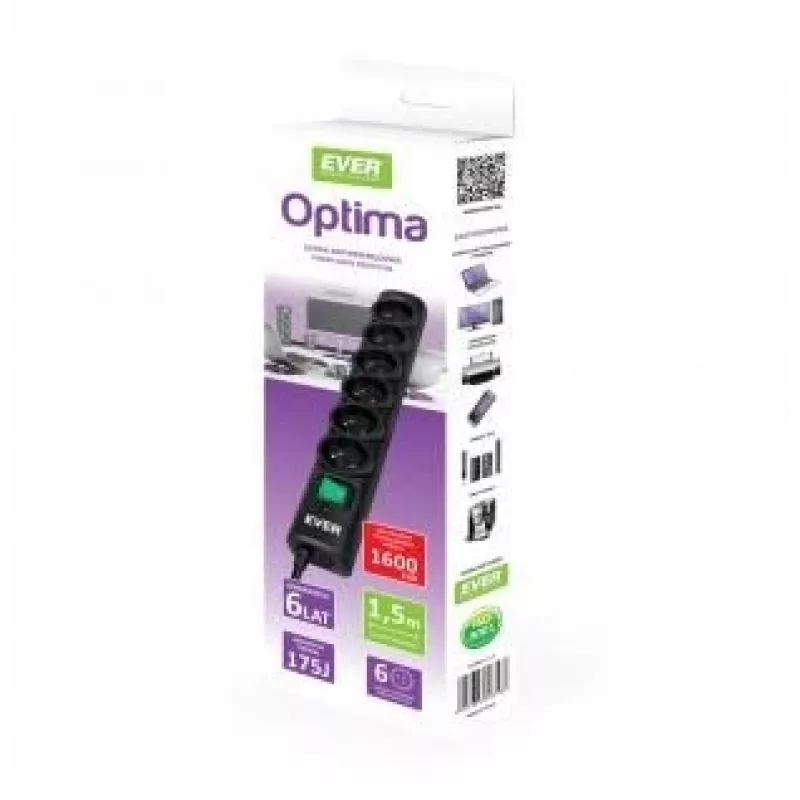Ever OPTIMA apsauga nuo viršįtampių 1,5 m (6 x UTE; 10 A; juoda) (T/LZ08-OPT015/0000)
