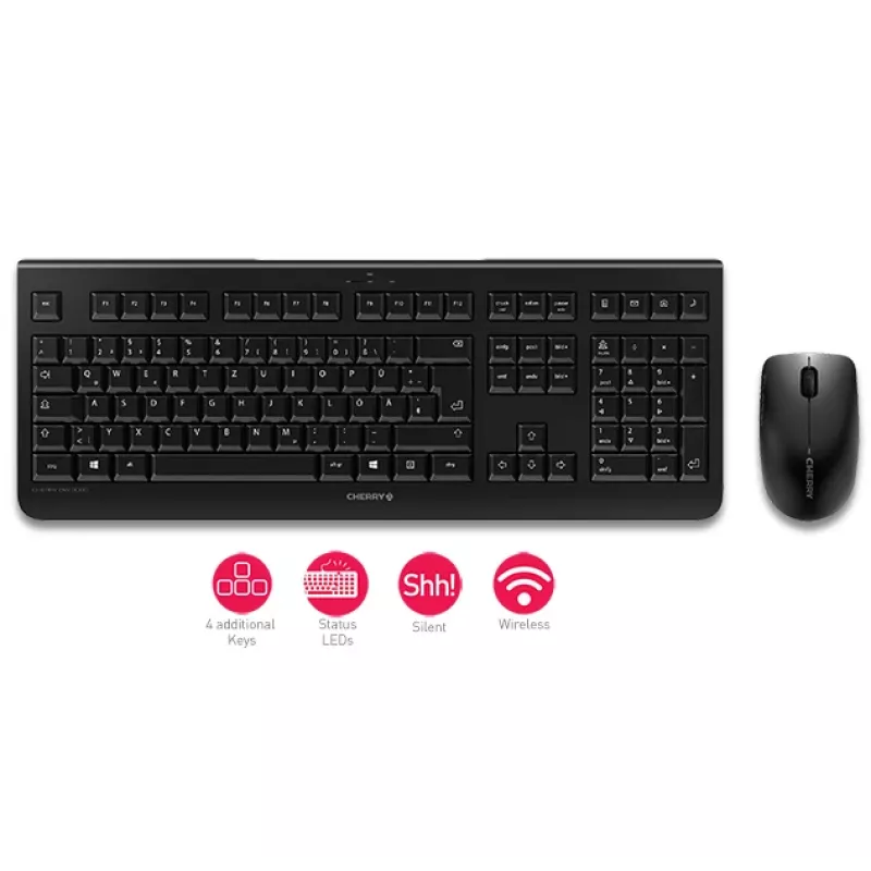 CHERRY DW 3000 klaviatūra su pele, universali, belaidė RF, QWERTZ, vokiška, pilka