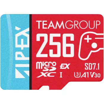 MicroSD Express atminties kortelė Team Group APEX SD7.1 256 GB, raudona/mėlyna