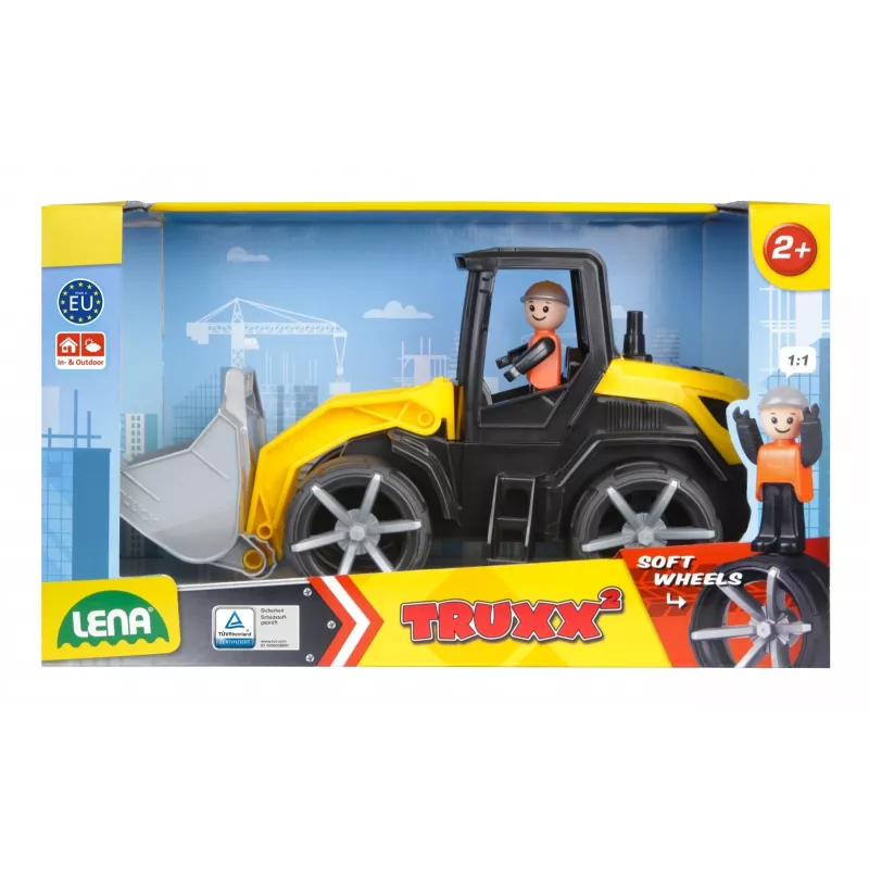Žaislinis buldozeris Lena Truxx 2 atvira dėžutė 04512, plastikinis statybinis automobilis, stumdomas, kompaktiško dydžio