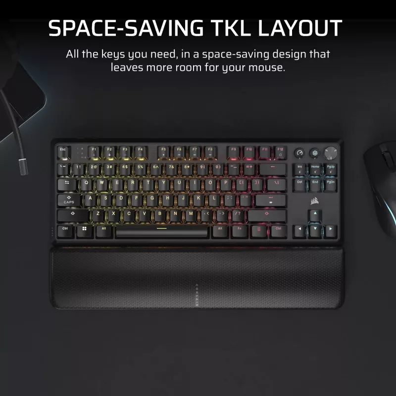 Corsair K70 CORE TKL klaviatūra žaidimams USB + RF belaidė + Bluetooth QWERTZ vokiška juoda