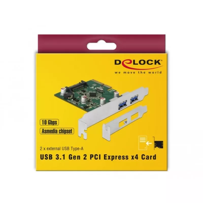 Delock PCI Express x4 plokštė su 2 išoriniais USB 3.1 Gen 2 Type-A lizdais (90298)