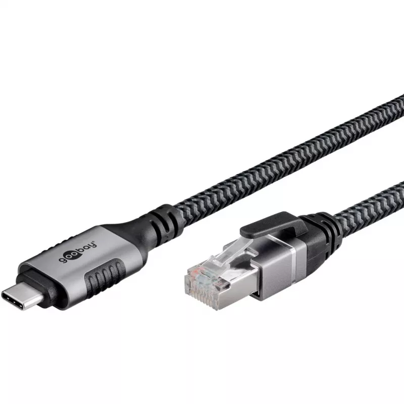 Goobay 70755 USB-C į RJ45 Ethernet CAT 6 laidas stabiliam laidiniam interneto ryšiui su maršrutizatoriumi / modemu / tinklo komutatoriumi / pakeičia USB į RJ45 adapterį / 1