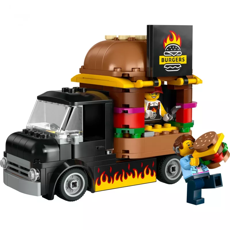 LEGO City Burger Van – maisto sunkvežimio žaislas 5 metų ir vyresniems berniukams ir mergaitėms, transporto priemonės konstravimo rinkinys su virtuvės komplektu, pardavėjo minifigūrėle ir aksesuarais