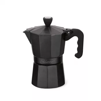 Moka kavinukas Maestro MR-1666-3-Juoda, rankinis 3 puodelių aliumininis kavos virimo aparatas, 150 ml, juodas