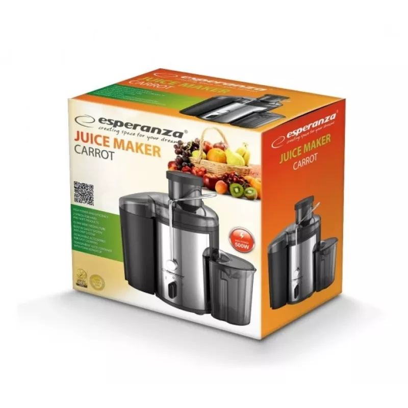Sulčiaspaudė ESPERANZA EKJ002 - 500 W, 0,45 l sulčių talpykla, 1,5 l minkštimo dėžė, nerūdijantis plienas/juoda