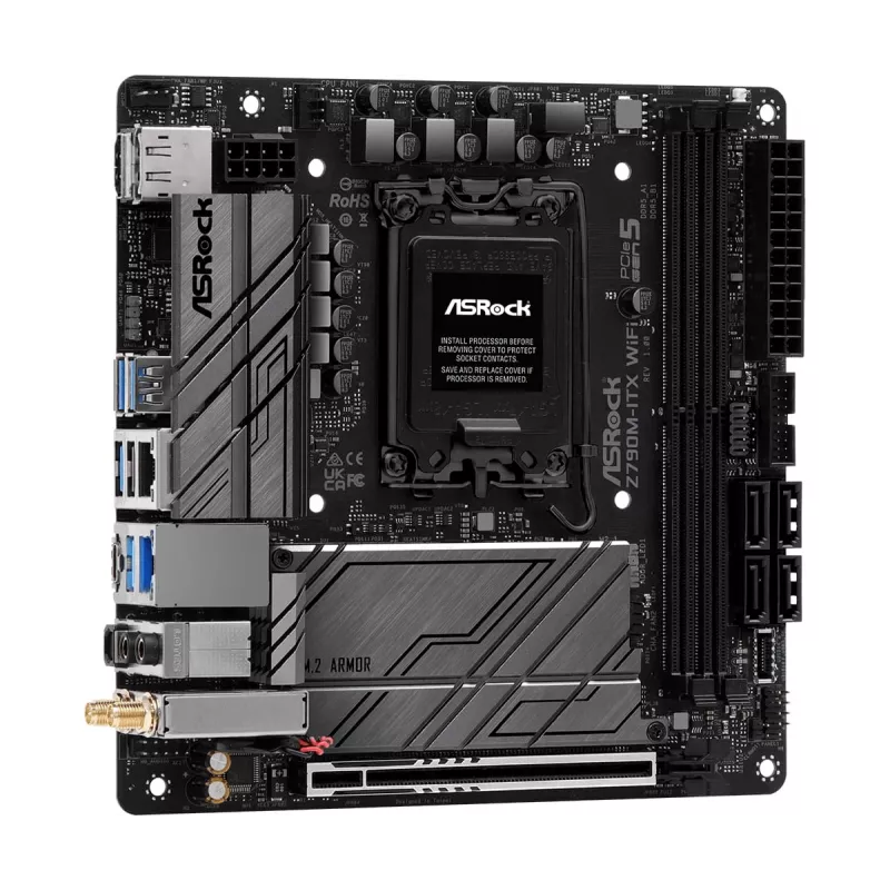 Motininė plokštė ASRock Z790M-ITX WiFi — Intel Z790, LGA 1700, mini ITX, DDR5, 2x DIMM, 64GB, 2.5Gb LAN, Wi‑Fi 6E