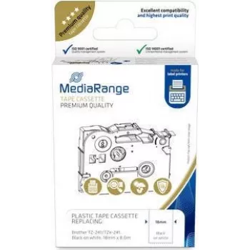 MediaRange Plastikinė juostelės kasetė Brother TZ-241 18mm 8m juoda ant balto