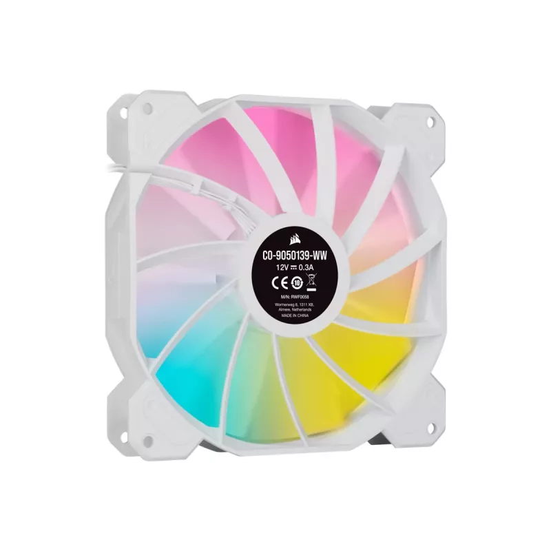 Corsair iCUE SP140 RGB ELITE 140 mm baltas ARGB Reverse Blade PWM korpuso ventiliatorius, 2 vnt. rinkinys