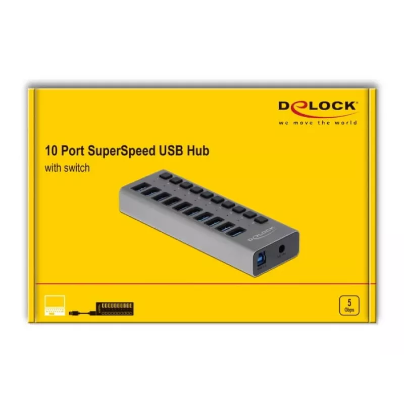 DeLOCK išorinis 5 Gbps USB šakotuvas su 10 prievadų + jungiklis