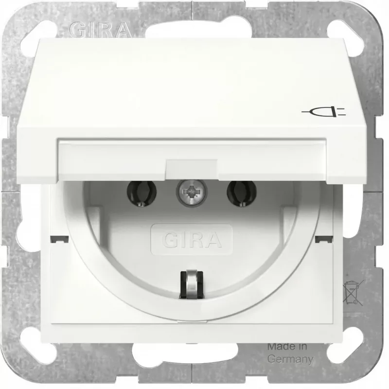 Maitinimo lizdas Schuko GIRA System 55, baltas, gylis 29 mm