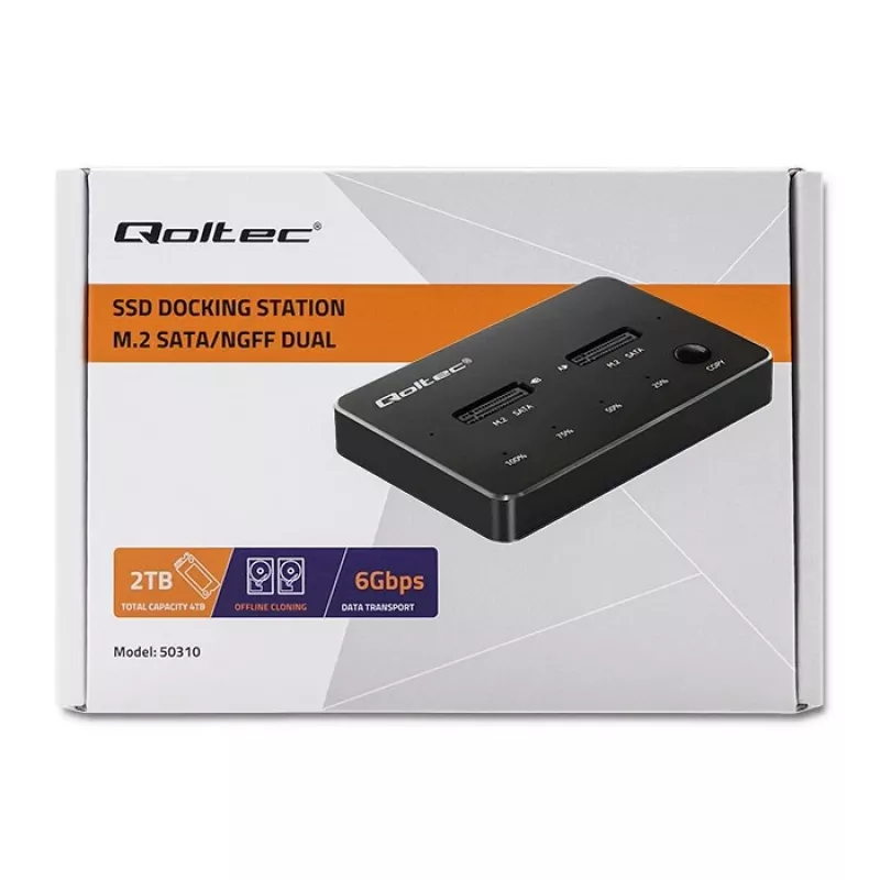 Qoltec 50310 Diskų prijungimo stotelė 2x SSD M.2 SATA NGFF USB Type C