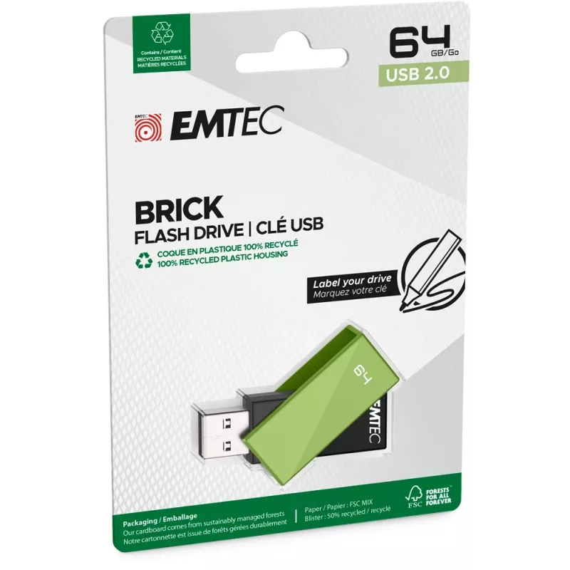 USB atmintinė Emtec C350 Brick 64 GB USB Type-A juoda žalia