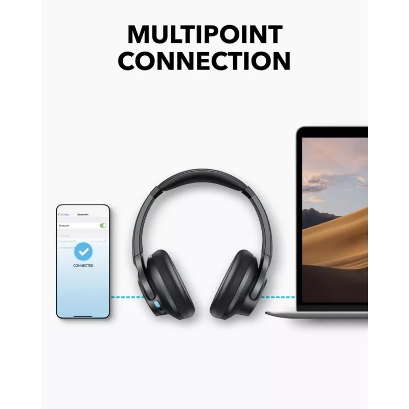 Ant ausies dedamos ausinės Anker Soundcore Q11i, Bluetooth 5.0, iki 20 val. baterija, įmontuotas mikrofonas, tamsiai pilkos