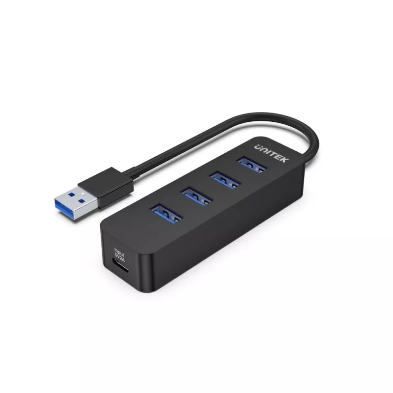 UNITEK uHUB Q4 USB 3.2 Gen 1 (3.1 Gen 1) Type-A 5000 Mbit/s juoda