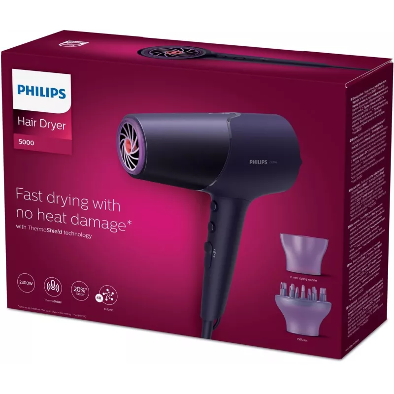 Plaukų džiovintuvas Philips 5000 series BHD514/00, 2300 W, violetinis, 6 greičiai, 6 šilumos lygiai, joninė funkcija, cool shot