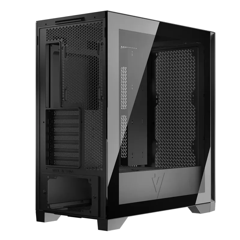 PC korpusas MODECOM VOLCANO EXPANSE T Midi Tower, grūdintas stiklas, USB-C, palaiko micro ATX, GPU iki 430 mm, CPU aušintuvas iki 180 mm, 3x3,5 colio nišos, 2x2,5 colio, juodas