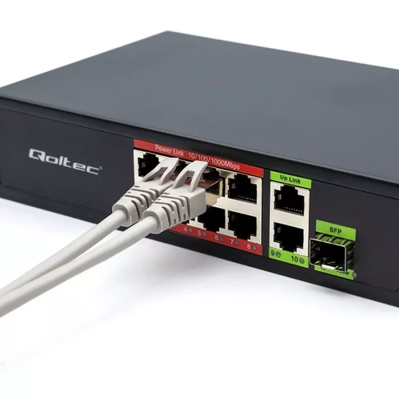 Ethernet komutatorius QOLTEC 52297 PoE RJ45 su PoE aukštyniniu ir SFP prievadu