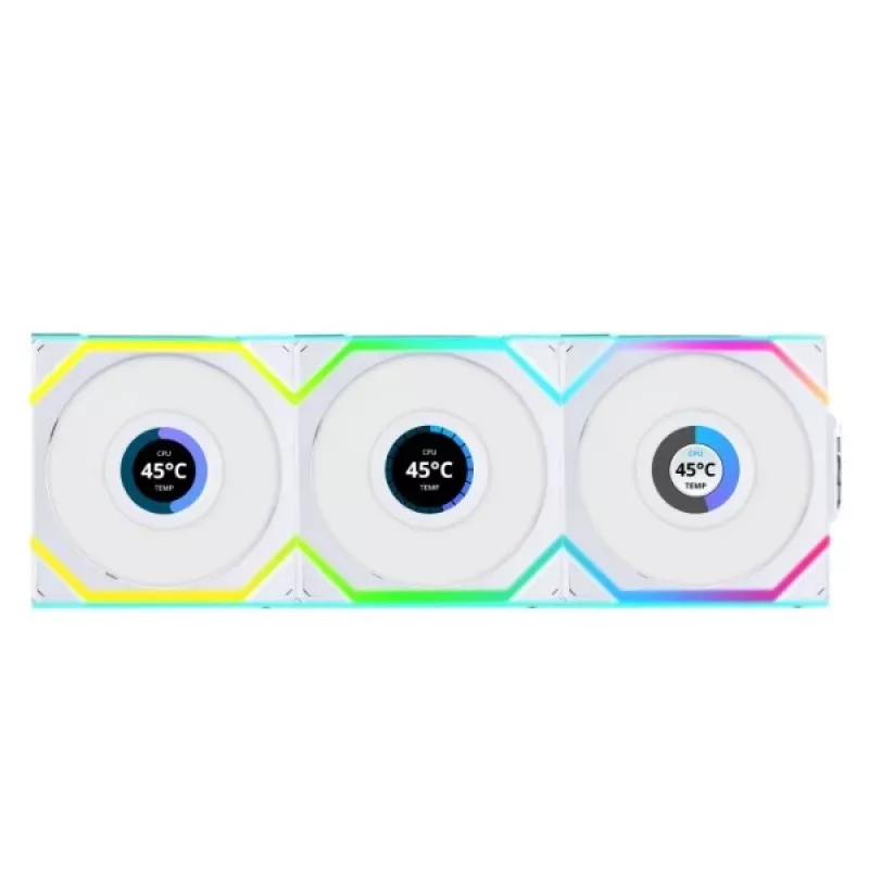 Ventiliatorius Lian Li UNI FAN SL Wireless LCD 120 12 cm Baltas 3 vnt.