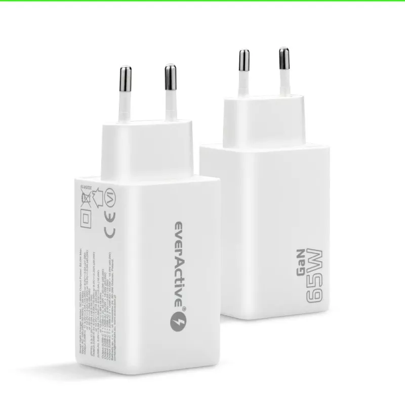 Maitinimo įkroviklis everActive SQ-655Q 65W, 1×USB-A + 2×USB-C greitasis įkrovimas