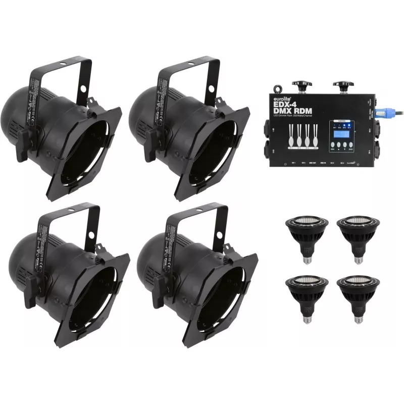 EUROLITE rink. 4x PAR-38 Spot juoda dim2warm + EDX-4 DMX RDM LED-Dimmerpack (20000697)
