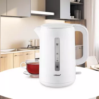 Elektrinis virdulys Maestro MR-022-WHITE, 2,2 l, 1850–2200 W, plastikinis korpusas, 360° pasukamas pagrindas, kalkių filtras, vandens lygio indikatorius