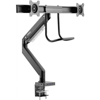 SpeaKa Professional SP-MM-820 dvipusis monitoriaus-stalo laikiklis 43,2 cm (17) - 81,3 cm (32) integruota prijungimo stotelė, dujinės spyruoklės technologija, pakreipiamas, pasukamas (SP-10506480)