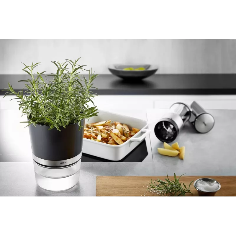 GEFU BOTANICO žolelių vazonėlis laisvai pastatomas plastikinis, nerūdijantis plienas juodas