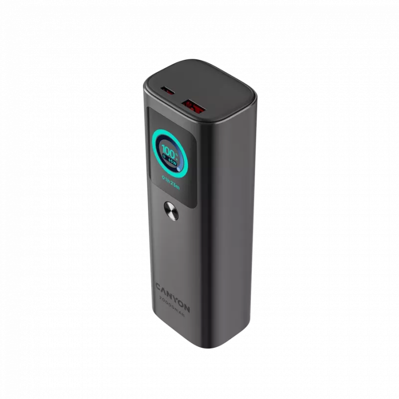 CANYON Įmontuotu kabeliu maitinimo bankas OnPower 265 20000mAh 165W Aliuminis tamsiai pilkas