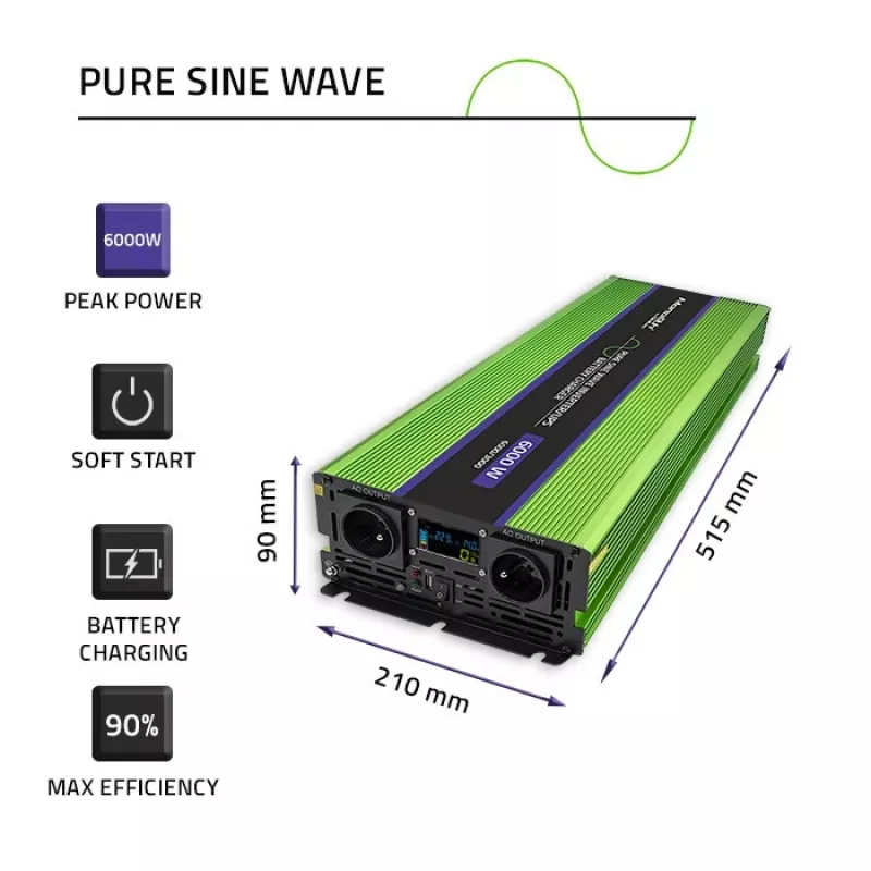 Automobilinis inverteris Qoltec Monolith 6000 W žalias 12 V