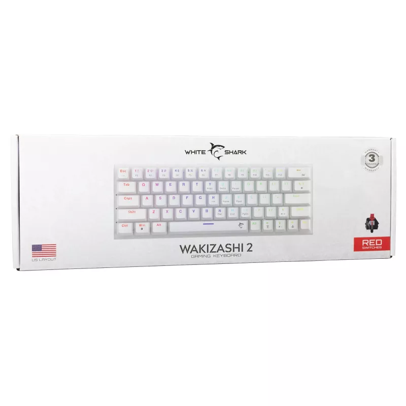 Mechaninė klaviatūra White Shark Wakizashi-2 US Red Switch, TKL/US išdėstymas, balta