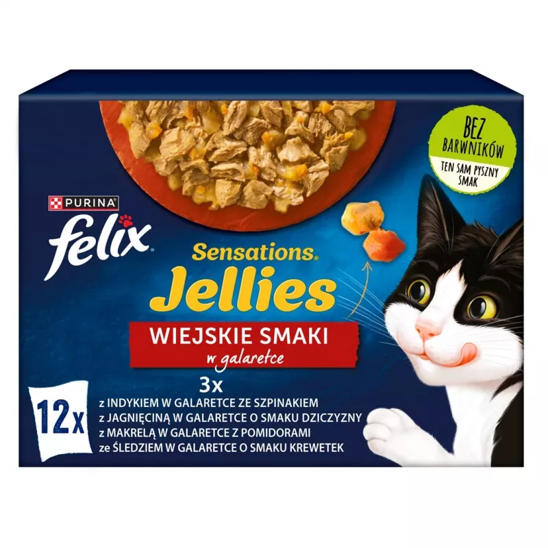 Purina Felix Sensations Mix šlapias kačių ėdalas, 12 x 85 g, kalakutiena, skumbrė, ėriena, silkė