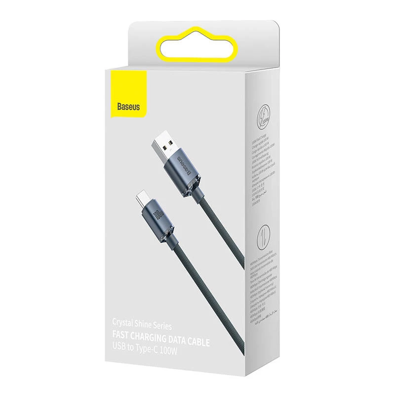 Baseus Crystal Shine laidas USB į USB-C, 100 W, 2 m (juodas)