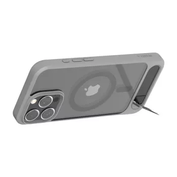 Apsauginis telefono dėklas Torras Pstand Series, skirtas iPhone 16 Pro Max, pilkas, plonas profilis su integruotu stovu